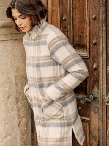 FRANSA Γυναικείο κρέμ-μπλέ μάλλινο παλτό 20610804 201364