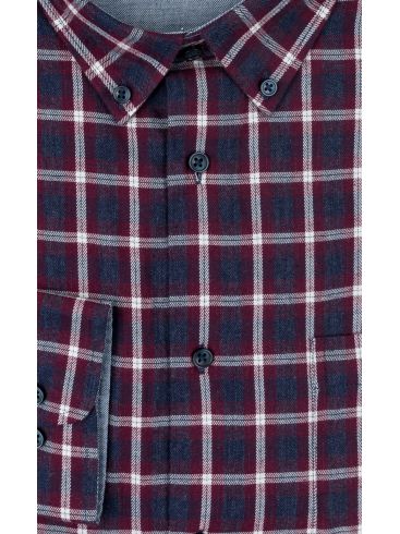 LOSAN Men's burgundy-blue-white long-sleeve shirt 221-3334AL