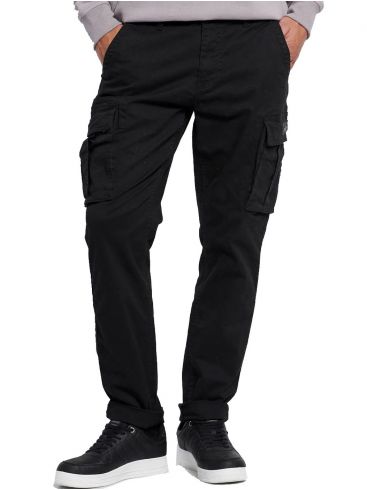 FUNKY BUDDHA Men's black elastic cargo pants FBM006-002-02 BLACK