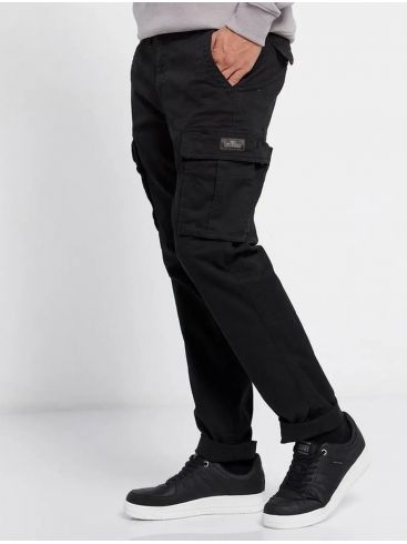 FUNKY BUDDHA Men's black elastic cargo pants FBM006-002-02 BLACK