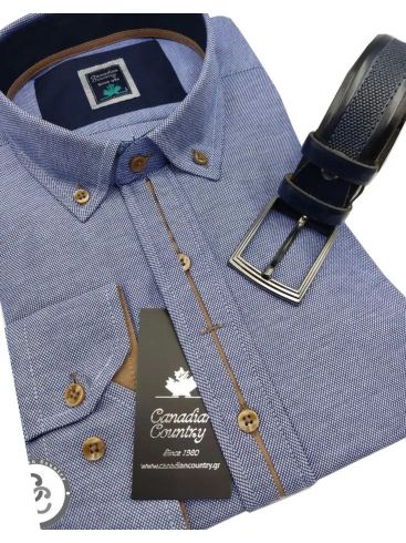 CANADIAN COUNTRY Ανδρικό μπλέ-λευκό μακρυμάνικο πουκάμισο 4400-4