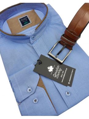 CANADIAN COUNTRY Men's BlueαCANADIAN COUNTRY Men's light blue long sleeve mao shirt 4450-3 Long Sleeve Shirt, Button Collar