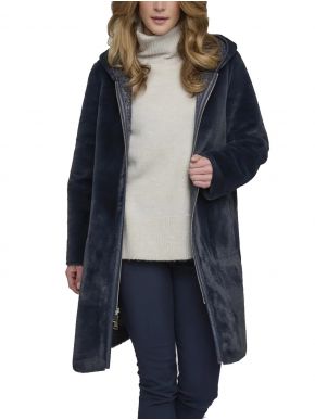 RINO PELLE Ολλανδικό γυναικείο μπλέ διπλής όψης παλτό γούνα OVA 7002210 Blue Navy