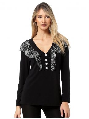 ANNA RAXEVSKY Black V-neck elastic blouse B22207