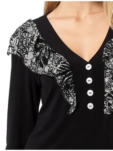 ANNA RAXEVSKY Μαύρη μπλούζα με διχρωμία B22221 ORANGE