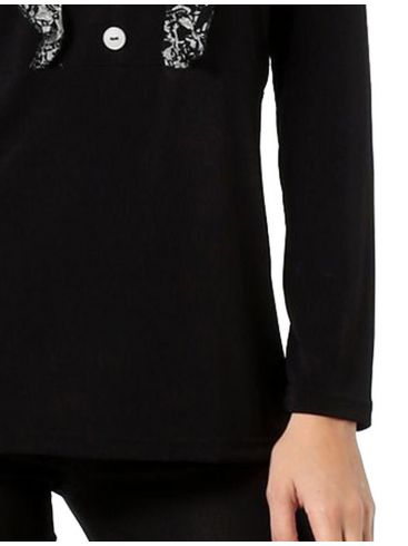 ANNA RAXEVSKY Μαύρη μπλούζα με διχρωμία B22221 ORANGE