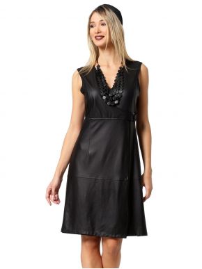ANNA RAXEVSKY Μαύρο αμάνικο φόρεμα δερματίνης D22212 BLACK