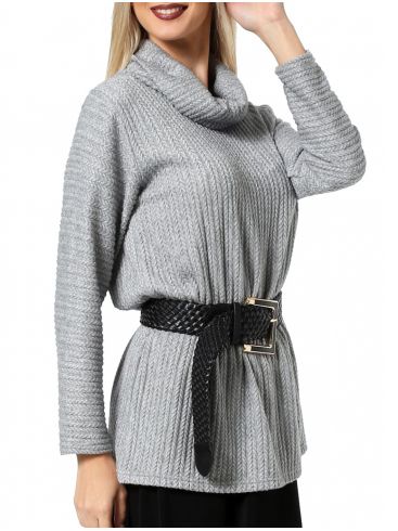 ANNA RAXEVSKY Gray knitted jacquard turtleneck B22216 GRAY