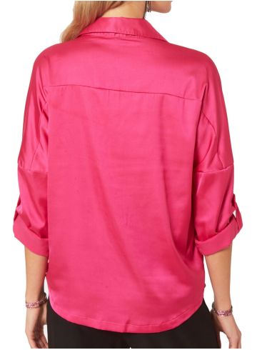 ANNA RAXEVSKY Fuchsia satin blouse with collar B22235 FUCHSIA
