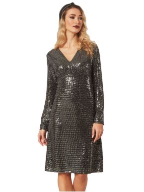 ANNA RAXEVSKY Ασημί φόρεμα από παγιέτα με σούρα D22221 SILVER