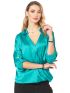 ANNA RAXEVSKY Women's Petrol Satin Double Breasted Blouse with Turn Down Collar and Sleeves B22235 PETROL