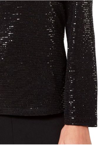 ANNA RAXEVSKY Γυναικεία μαύρη μπλούζα V, με παγιέτα B22234 BLACK