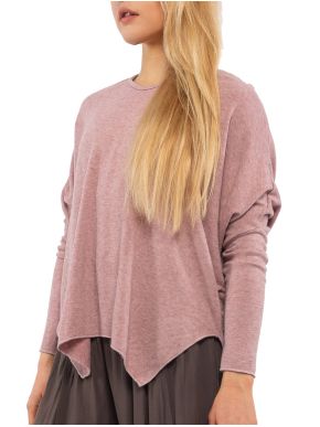 M MADE IN ITALY Women's salmon long sleeve knitted asymmetric V top, 20-9723R Pink