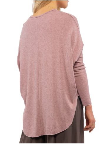 M MADE IN ITALY Women's salmon long sleeve knitted asymmetric V top