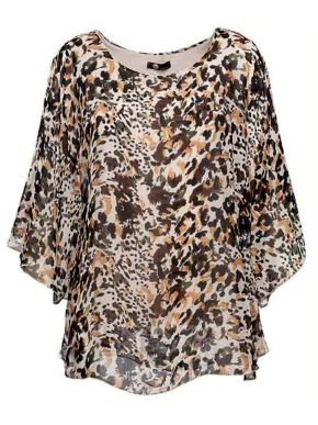 M MADE IN ITALY Women's animal print military silk blouse.10-63326 Military