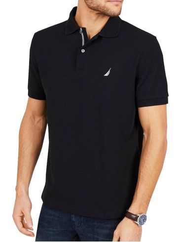 NAUTICA Men's Black Short Sleeve Pique Polo Shirt K410500TB Black