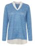 FRANSA Women's blue knitted V-neck blouse 20610799-201798