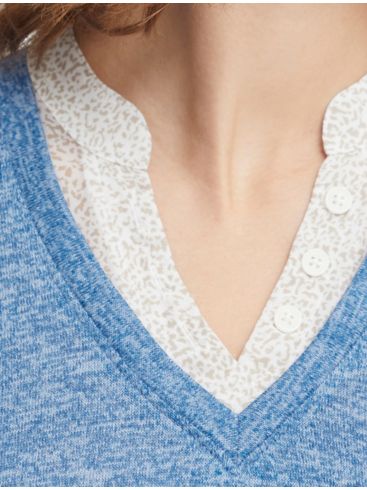 FRANSA Women's blue knitted V-neck blouse 20610799-201798