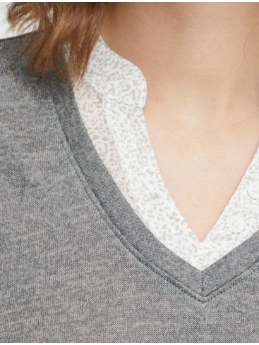 FRANSA Women's gray knitted V-neck blouse 20610799-201796