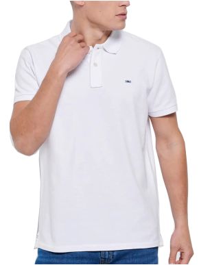 FUNKY BUDDHA Ανδρικό λευκό κοντομάνικο πικέ πόλο μπλουζάκι FBM007-001-11 WHITE