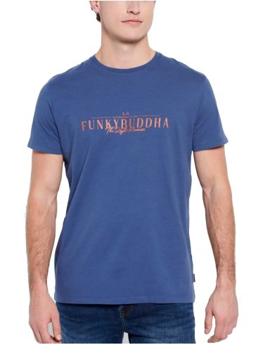 FUNKY BUDDHA Ανδρικό μπλέ T-Shirt V FBM007-023-04 INDIGO