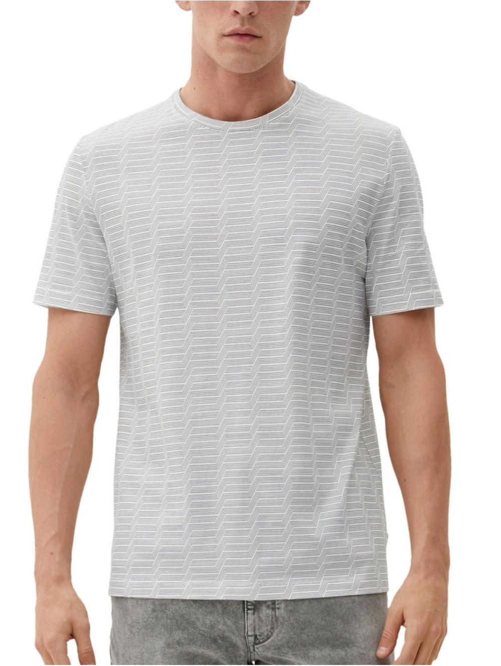 S.OLIVER Men\'s white embossed T-Shirt, 2129523-01A1 White