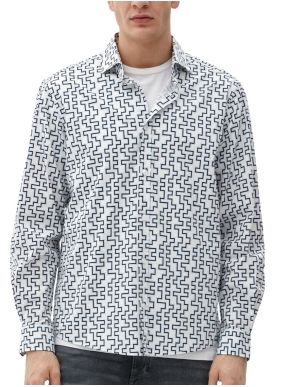 S.OLIVER Ανδρικό λευκό μακρυμάνικο ελαστικό πουκάμισο 2127457-01A2 White