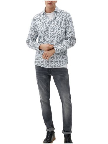 S.OLIVER Ανδρικό λευκό μακρυμάνικο ελαστικό πουκάμισο 2127457-01A2 White