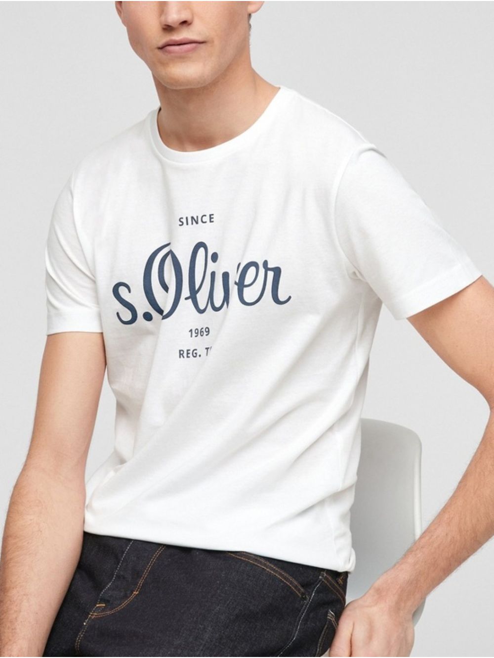 S.OLIVER Men\'s white short-sleeved 2057432-0100 jersey T-Shirt White