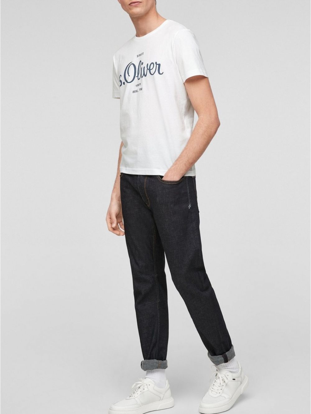 S.OLIVER Men\'s white short-sleeved jersey T-Shirt 2057432-0100 White | T-Shirts