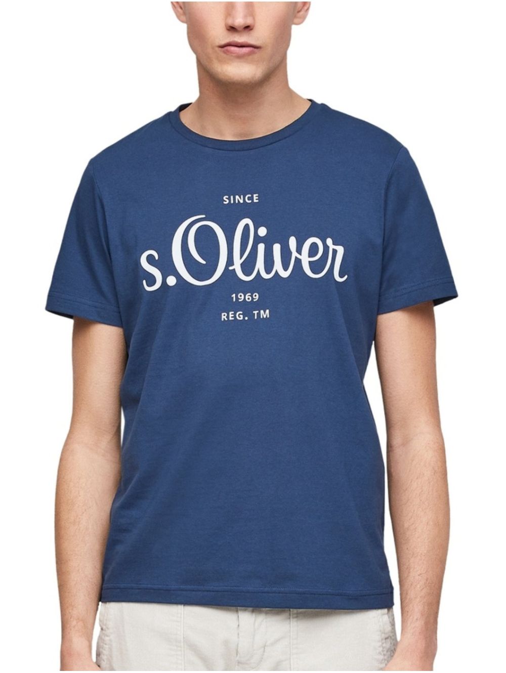 S.OLIVER Men\'s blue short-sleeved jersey T-Shirt 2057432-5693 Ocean Blue | V-Shirts