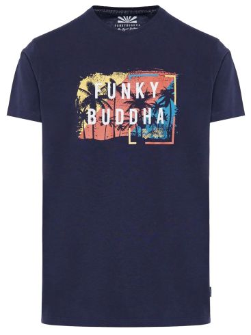 FUNKY BUDDHA Ανδρικό μπλέ T-Shirt, Οργανικο Βαμβακι FBM007-047-04 NAVY