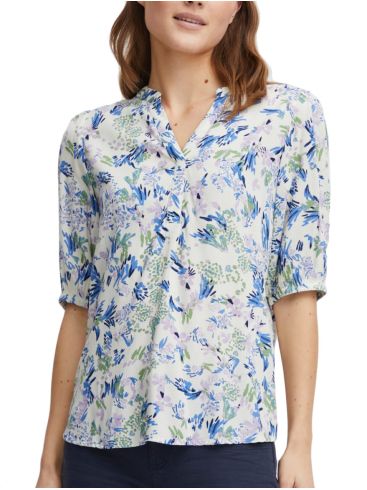 FRANSA Γυναικεία φλοράλ κοντομάνικο πουκάμισο μπλούζα V 20612367-200739