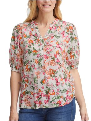 FRANSA Women's floral short-sleeved V-neck blouse shirt 20612367-201837