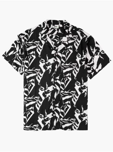 LOSAN Men's Black and White Short Sleeve Shirt 31K-3027AL