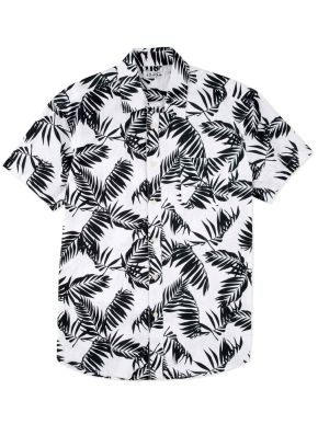 LOSAN Men's Black and White Short Sleeve Shirt 311-3018AL