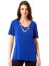 ANNA RAXEVSKY Women's Blue Ruched Short Sleeve Blouse B23107 ROUA