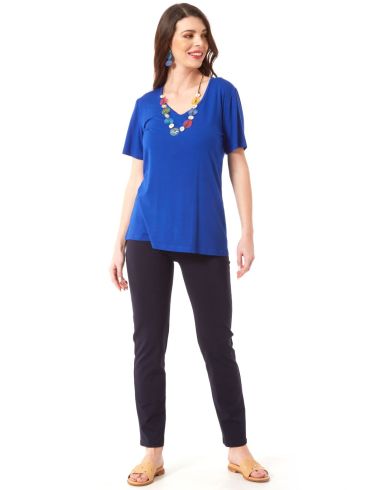 ANNA RAXEVSKY Women's Blue Ruched Short Sleeve Blouse B23107 ROUA