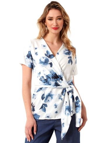 ANNA RAXEVSKY Women's floral short-sleeved tie-up blouse B2310