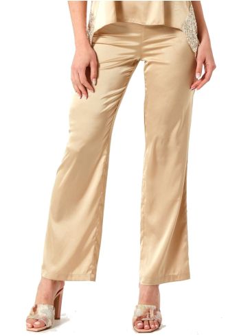 ANNA RAXEVSKY Women's beige satin straight-leg trousers T23106 BEIGE