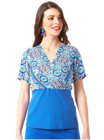 ANNA RAXEVSKY Women's blue cruise ethnic blouse B23110 ROUA