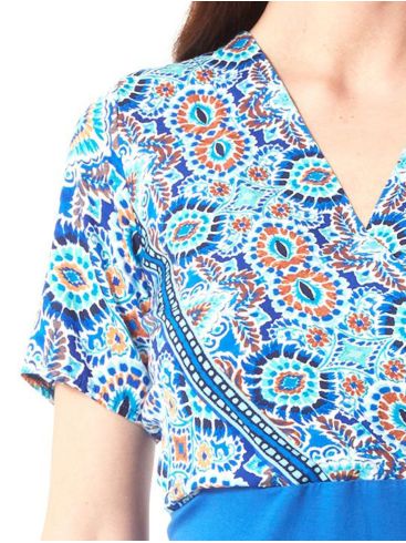 ANNA RAXEVSKY Γυναικεία μπλέ κρουαζέ έθνικ μπλούζα B23110 ROUA