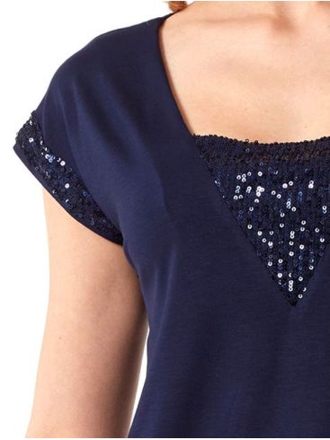 ANNA RAXEVSKY Women's blue  blouse, sequins on the sleeves and V B23122 BLUE