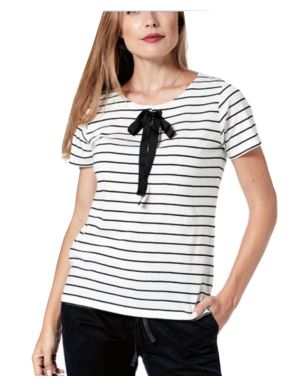 MARYLAND Γυναικείο λευκό ριγέ κοντομάνικο μπλουζάκι 10008 DUNE