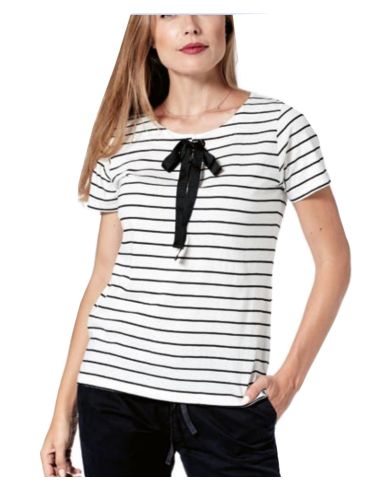 MARYLAND Γυναικείο εκρού ριγέ κοντομάνικο μπλουζάκι 10008 DUNE