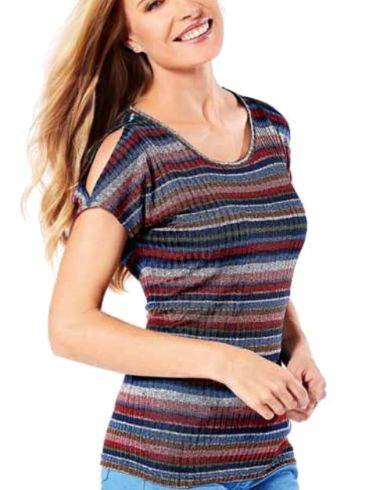 MARYLAND Women's colorful striped knit short-sleeved T-shirt 12223 HAWA