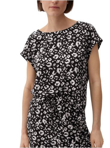 S.OLIVER Γυναικείο ασπρόμαυρο μπλουζάκι βιζκόζης 2132617-99A6 Black