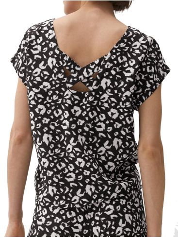 S.OLIVER Γυναικείο ασπρόμαυρο μπλουζάκι βιζκόζης 2132617-99A6 Black