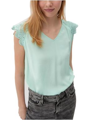 S.OLIVER Women's turquoise Blouse with broderie anglaise  2132615-6092 Pastel Turquoise