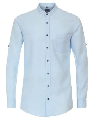 REDMOND Men's Light Blue Linen Long Sleeve Mao Shirt